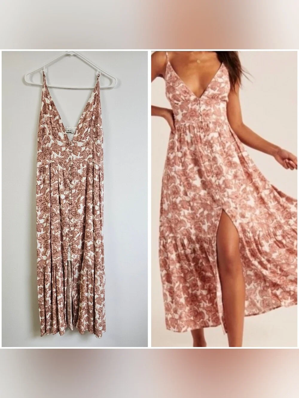 Abercrombie & Fitch Floral Spaghetti Strap Deep V-Neck Button Down Maxi Dress